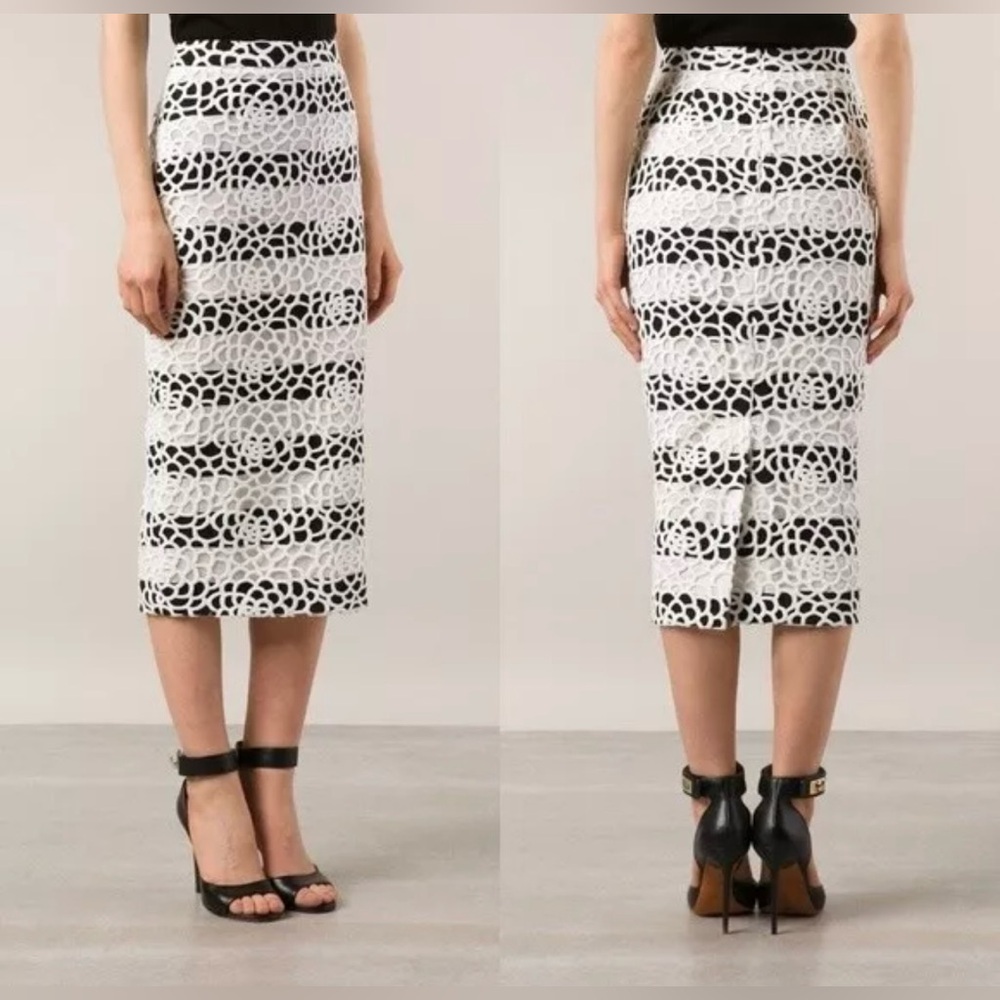 A.L.C. White Della Floral overlay Striped Lace silk pencil skirt sz 2
